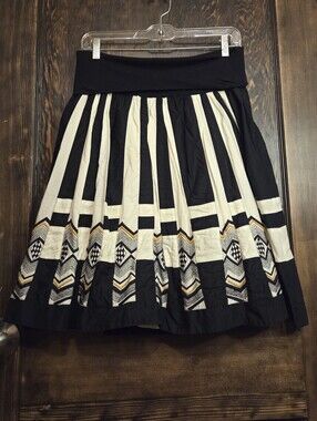 Lithe ANTHROPOLOGIE Black & Cream Southwestern Embroidered Style A-Line Skirt